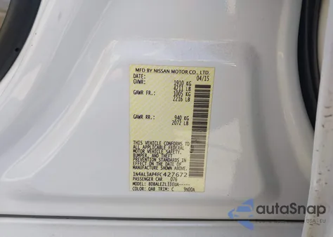 2015 Nissan Altima 2.5/2.5 S/2.5 Sl/2.5 Sv из США, поврежденный, VIN 1N4AL3AP4FC427672